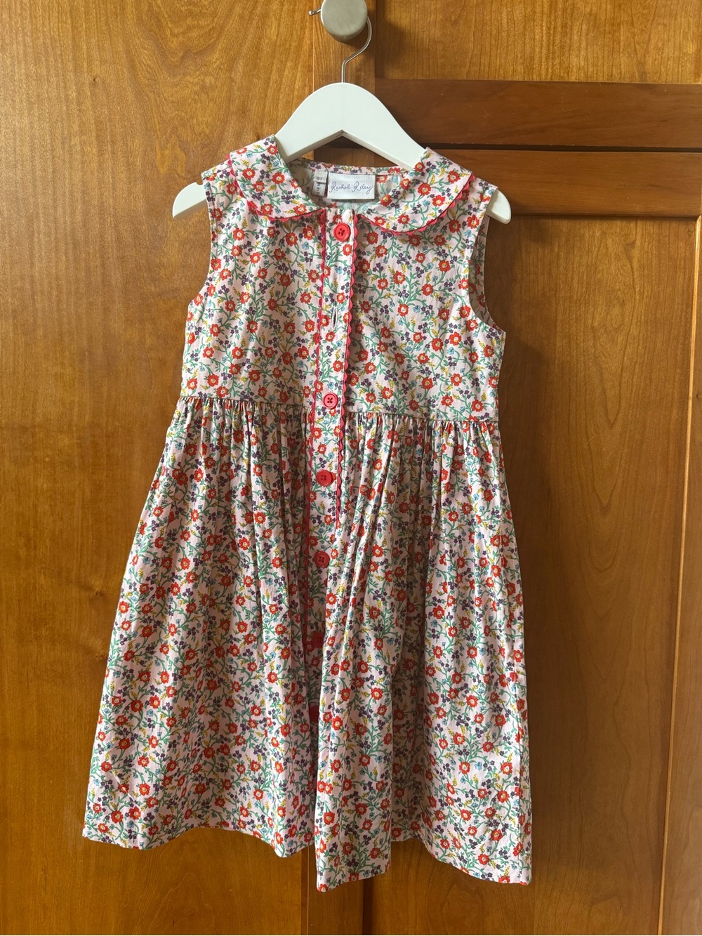 Rachel Riley Pink & Red Floral Cotton Peter Pan Collar Dress